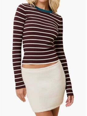 NWT SOLID & STRIPED Burgundy and Teal Striped Ribbed Crop Top